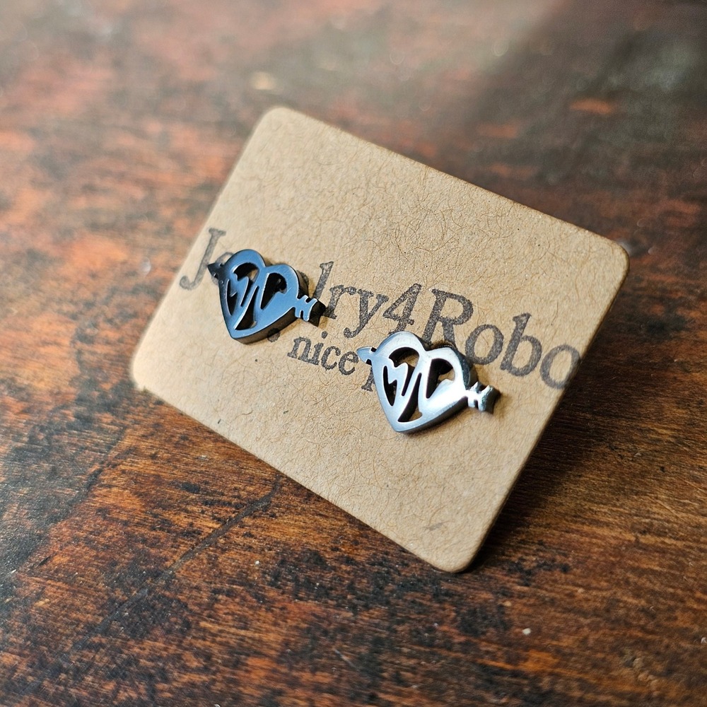 Black Heart EKG Stainless Steel Stud Earrings Women OS Arrow